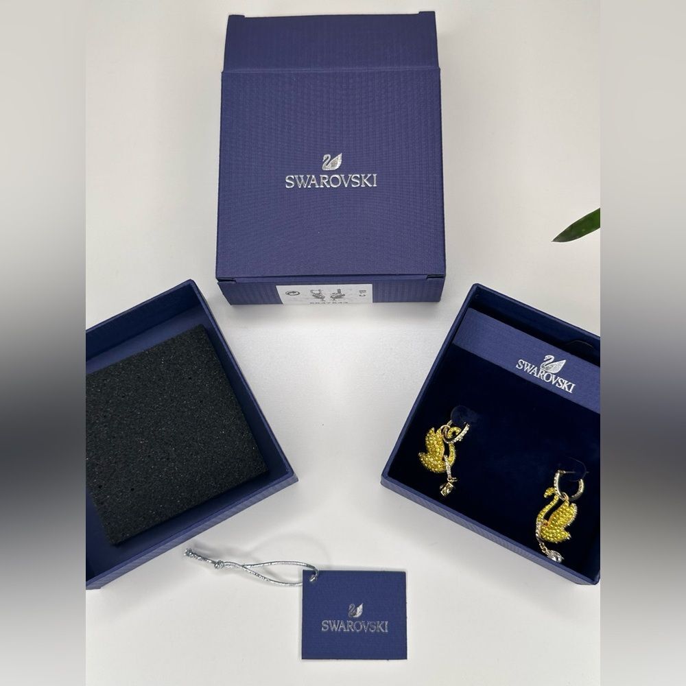 Swarovski Iconic Swan Drop Earrings | Yellow Crystal Gold-Tone | NIB - Picture 3 of 11